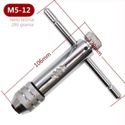 Prilagodljivi ručni ratchet alat za navoje M3–M8 i M5–M12, naprijed i unatrag, težina 0.8 kg