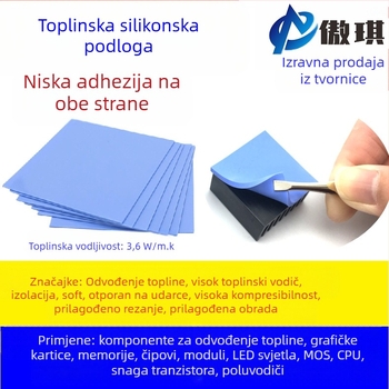 Termalno provodna silikon podloga s aluminijskim punilom za elektroniku – UL-94V0, -40 do 220°C, visoka toplinska vodljivost, prilagodljiva obrada