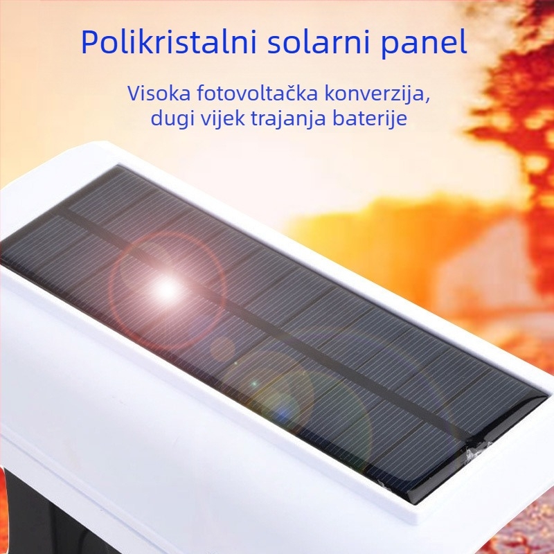 Solarna LED zidna svjetiljka s detektorom pokreta i lažnom kamerom nadzora, vanjska upotreba, IP65, 5W.