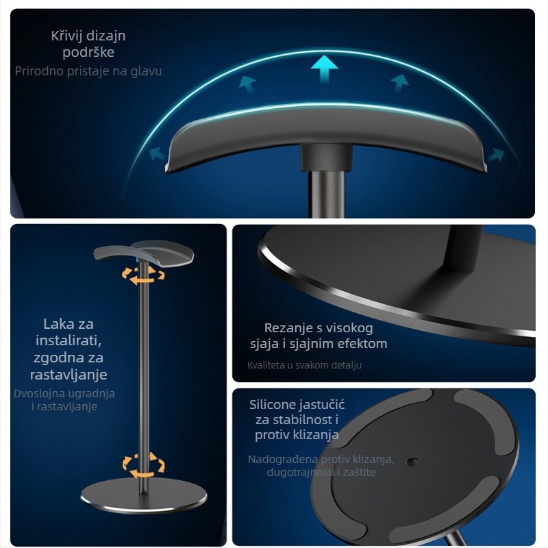 Stolni stalak za slušalice M9, aluminijska legura + silikon, 165 g, skladištenje