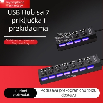 7-portni USB 2.0 hub sa prekidačem, napajan bez vanjskog napajanja, 480 Mbps