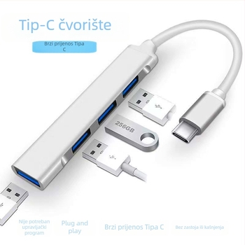 Četvero-portni USB 3.0 hub s Type-C za prijenosna računala — mini aluminijska docking stanica