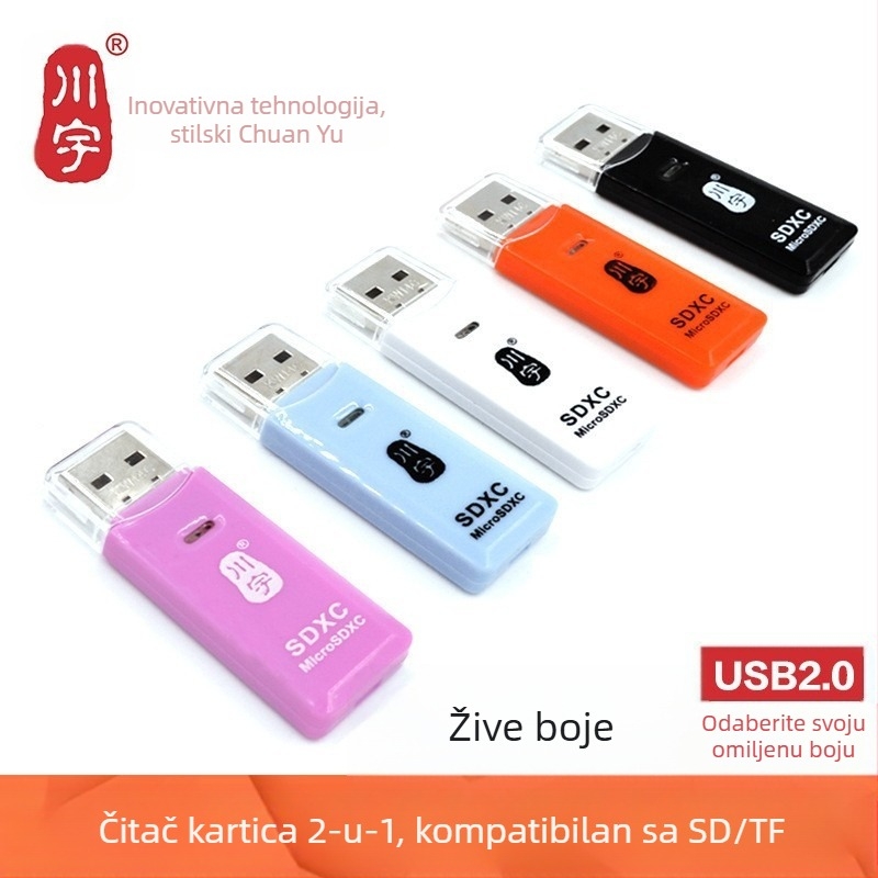 Chuanyu C296 USB 2.0 čitač kartica, dvostruki SD/TF utori, 2-u-1 čitač SD/TF