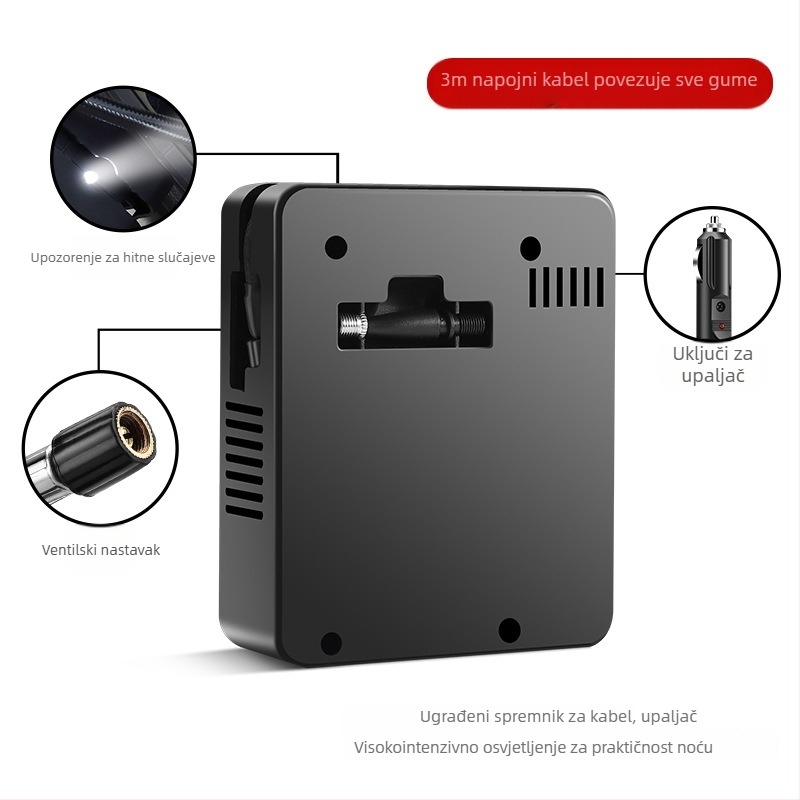 Mini pumpa za nadimanje guma za automobile, bicikle i električna vozila — 12V DC, ≤80W, 35 L/min, jednocilindrična