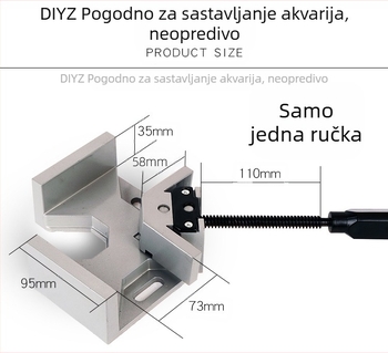 Jednoručni aluminijski kutni klips, 90°, za drvodjelstvo, DIY okvire, akvarije i namještaj