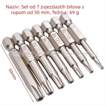 7-dijelni set Torx bitova, magnetski, od S2 alatne čelika