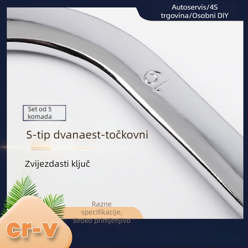 Pet dijelni set: S-oblik dvostruko glavnog ključa s U- i C-oblikovanim savijenim držačima, dvodijelni dvostruki alat, šestougaoni ključ