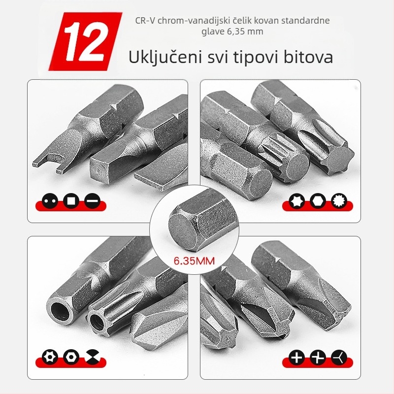 208-dijelni set bitova i utora za električnu bušilicu i odvijač, uključuje šesterokutne (HEX), križ, ravne i Torx oblike