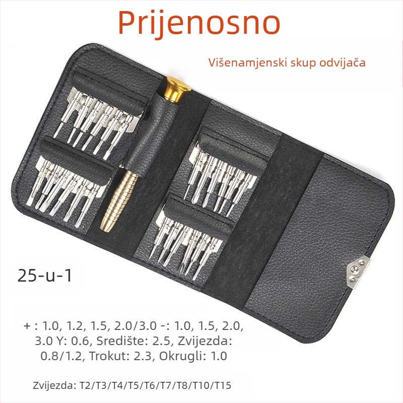 25-dijelni set odvijača od Cr_V čeličnog materijala, model 2518, nemagnetičan, za popravak mobitela, prijenosnih računala i naočala