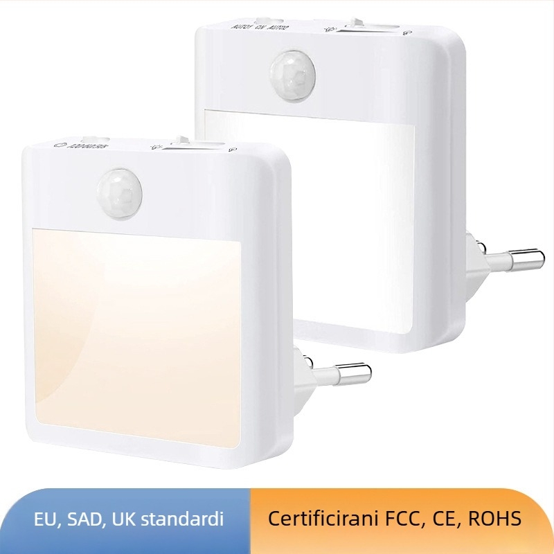 PIR noćna lampica s detektorom pokreta, LED 0,8W, 110–230V, domet 5–8 m, NL001, kućište od PC-a