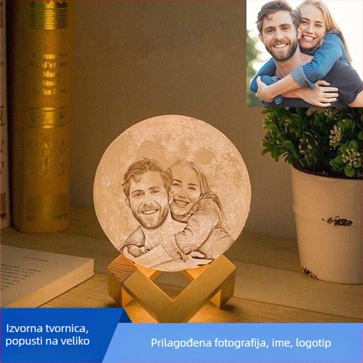 3D ispisano mjesečevo svjetlo s fotografijom, romantična noćna lampica za stol