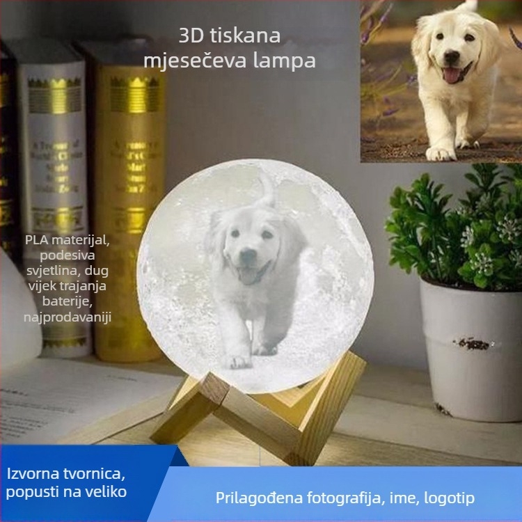 3D ispisano mjesečevo svjetlo s fotografijom, romantična noćna lampica za stol
