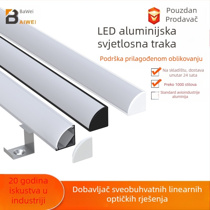 LED trak svjetlo U-oblik dizajn s otvorenom ugradnjom, čvrsta kućišta, model L054, materijal aluminijska legura + plastično kućište, oksidacijski završetak, unutarnja rasvjeta