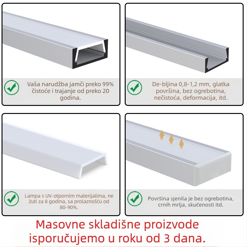 LED trak svjetlo U-oblik dizajn s otvorenom ugradnjom, čvrsta kućišta, model L054, materijal aluminijska legura + plastično kućište, oksidacijski završetak, unutarnja rasvjeta