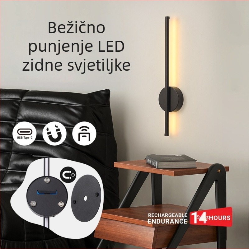 Okrugla magnetska zidna LED lampa s daljinskim upravljačem, bez žica, aluminijsko tijelo, nordijski stil