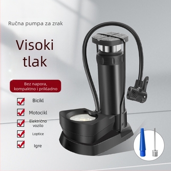 Nožna pumpa za automobile, bicikle, motocikle i električna vozila — visoki tlak, jednocilindarska, 25 L/min, s manometrom