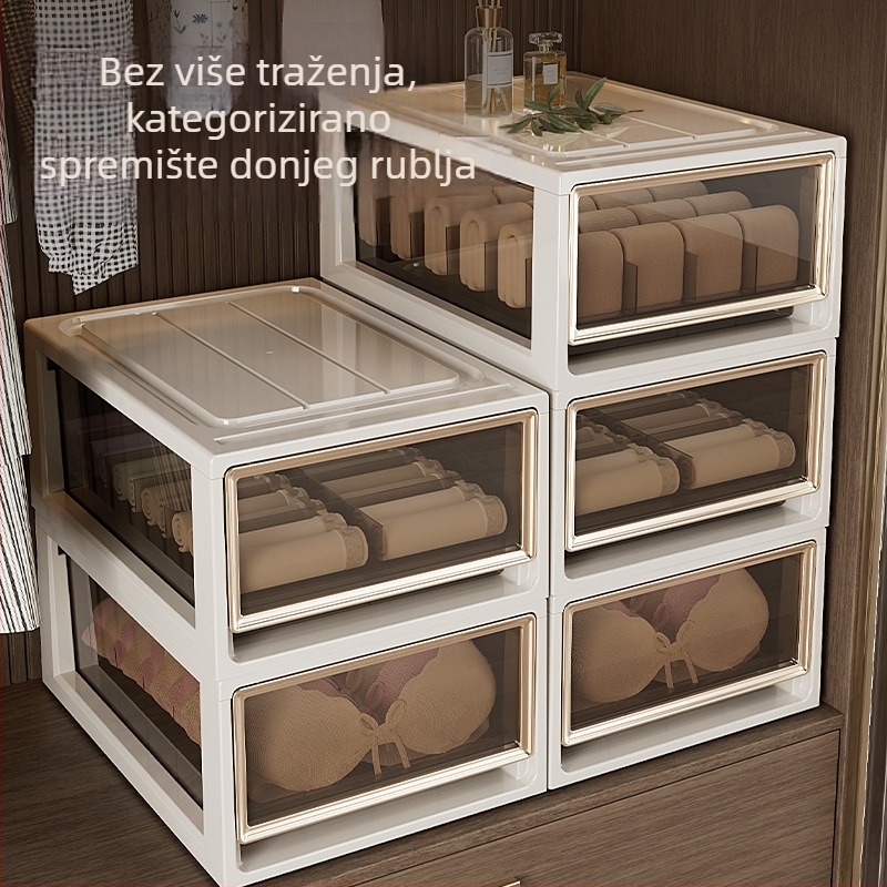 Kutija za donje rublje s ladicom — 3-u-1 organizator za grudnjake, donje rublje i čarape; PP plastika, zaštita od prašine; težina 0,95–3,01 kg; brend Flying Cat.