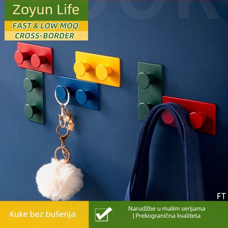 Zidni vješal s dvostrukim kukama, bez bušenja, ABS, ljepljivi; za kupaonicu, spavaću sobu i hodnik; nosivost do 3 kg; set od 4 komada.
