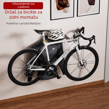 Zidni držač za bicikle – unutarnje parkiranje, model 2001-1; materijal: karbonsko željezo i bambus; težina 3 kg; pogodan za bicikle, planinske bicikle i snowboarde