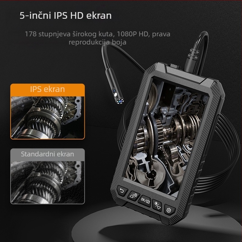 Prijenosni industrijski endoskop sa zaslonom za inspekciju klimatizacijskih cijevi — promjer sonde 8 mm, radna duljina 1000 mm, kut vidnog polja 178°, LED rasvjeta, 200w piksel