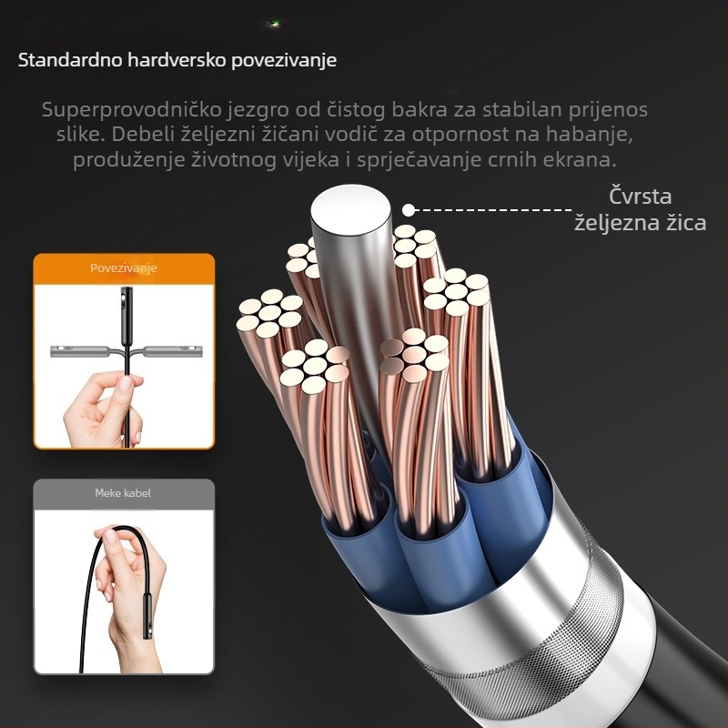 Prijenosni industrijski endoskop sa zaslonom za inspekciju klimatizacijskih cijevi — promjer sonde 8 mm, radna duljina 1000 mm, kut vidnog polja 178°, LED rasvjeta, 200w piksel