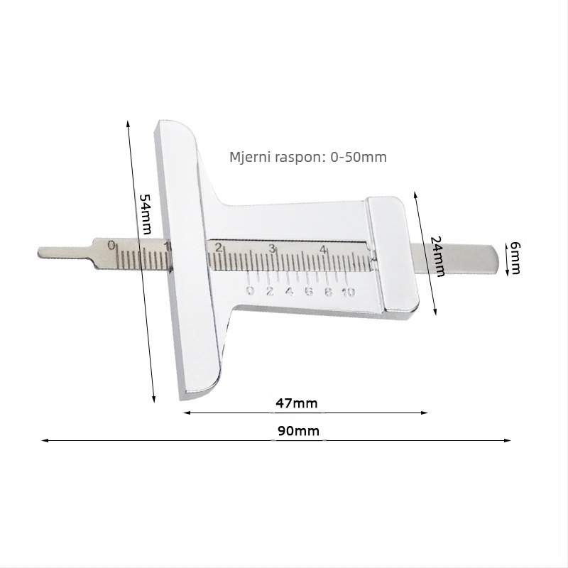 Mjerac dubine profila gume s vernier kaliperom, 0–50 mm, nehrđajući čelik