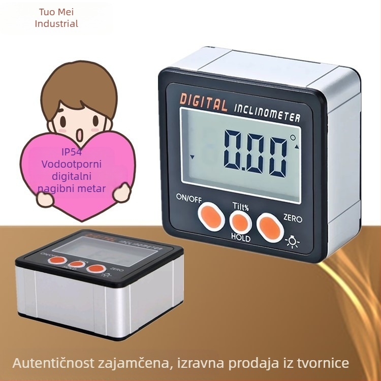 IP54 vodootporni elektronički digitalni mjerač kuta s magnetnim inklinometrom, kutija za inklinometar, libela i mjerač nagiba