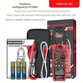 Digitalni klema mjerač, mjerenje AC/DC, raspon do 1000 A, LCD zaslon, zaštita od pregrijavanja, višenamjenski