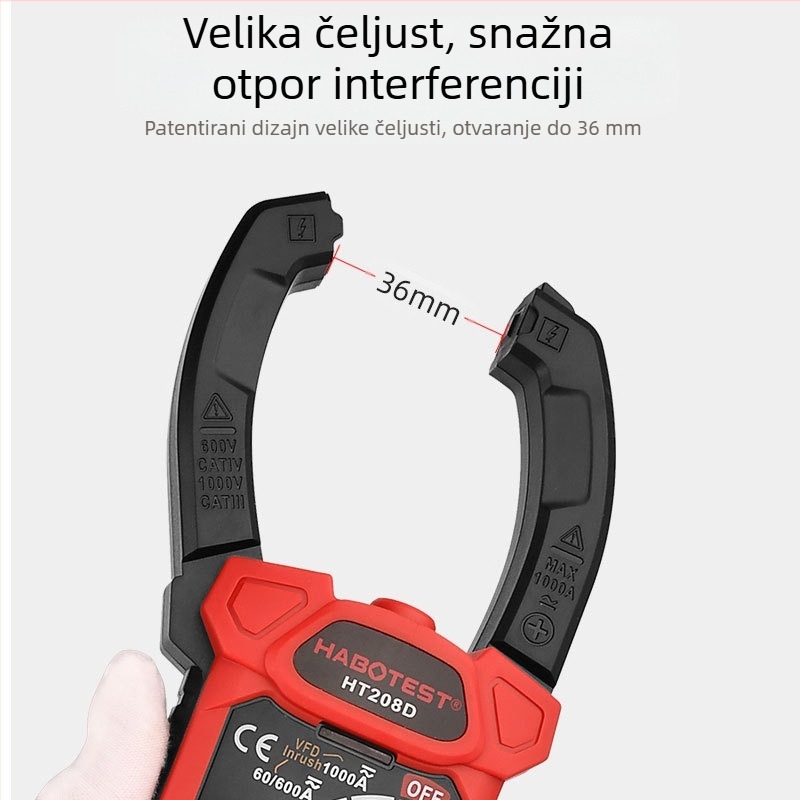 Digitalni klema mjerač, mjerenje AC/DC, raspon do 1000 A, LCD zaslon, zaštita od pregrijavanja, višenamjenski