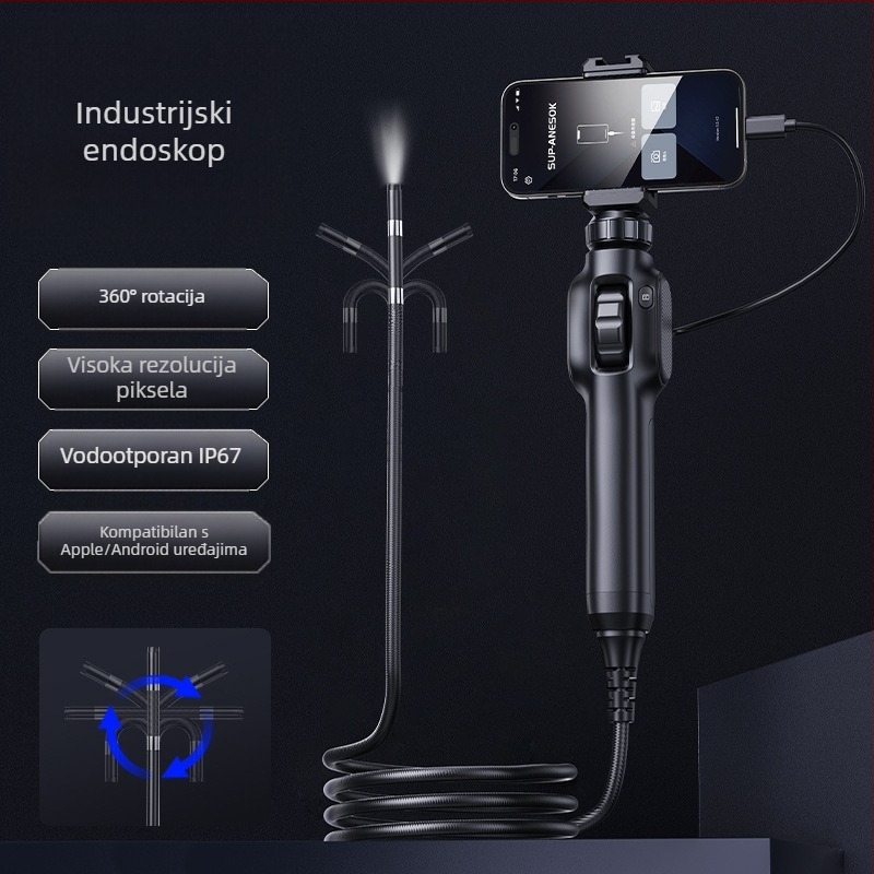 Ručni boreskop s 360° rotacijom, industrijska upotreba, 7,9 mm sonda, radna duljina 1000 mm, IP67 vodootporan, 2 MP