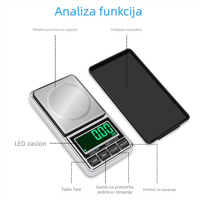 USB napajana prijenosna vaga za zlatni nakit, točnost 0,01 g, džepna kućna vaga