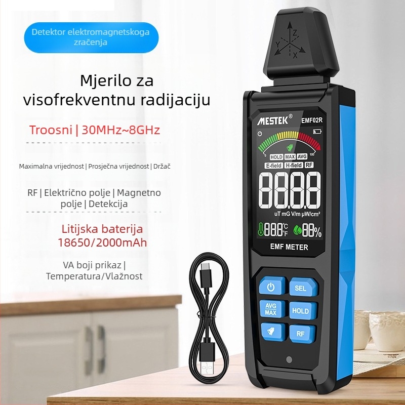 MESTEK EMF02R Detektor elektromagnetnog polja za visoko-frekvencijsko zračenje, kućna upotreba, težina 0,2 kg