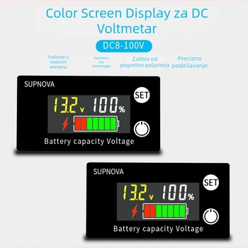 LCD voltmetar za električni motocikl, 8-100V, indikator napona za olovne i litijske baterije