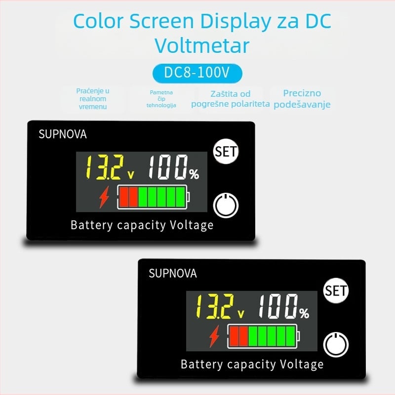 LCD voltmetar za električni motocikl, 8-100V, indikator napona za olovne i litijske baterije