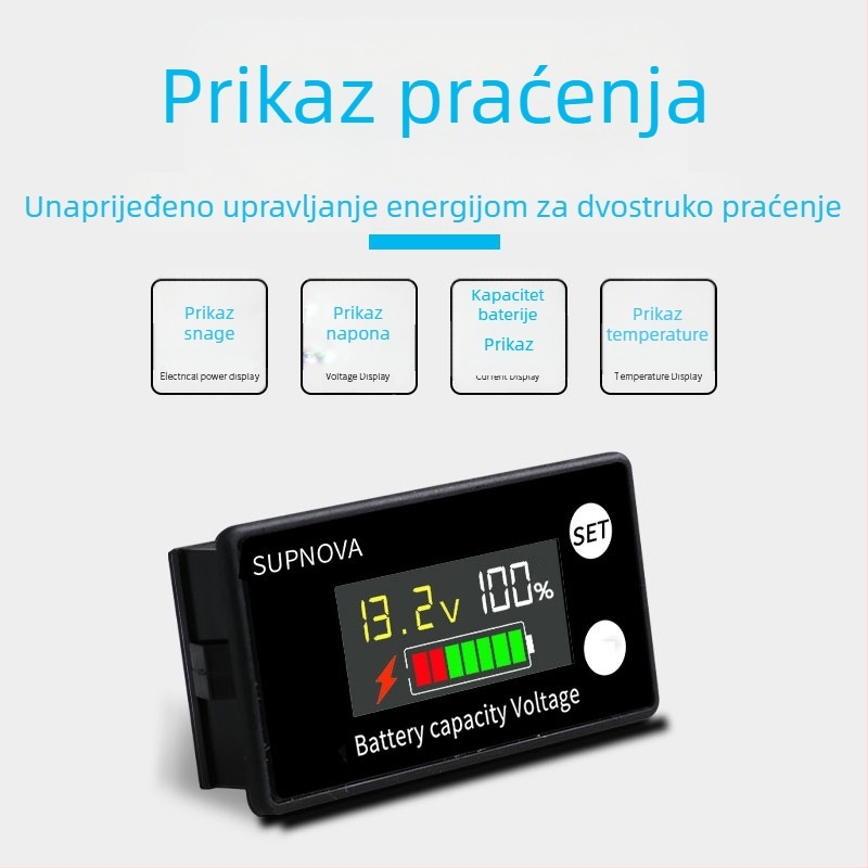 LCD voltmetar za električni motocikl, 8-100V, indikator napona za olovne i litijske baterije