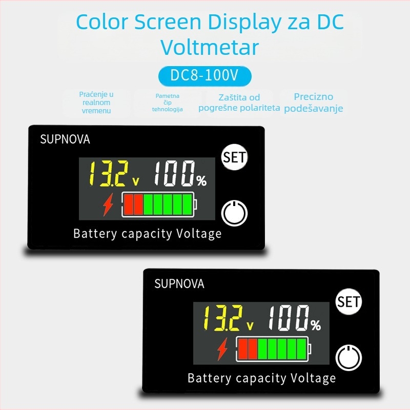 LCD voltmetar za električni motocikl, 8-100V, indikator napona za olovne i litijske baterije