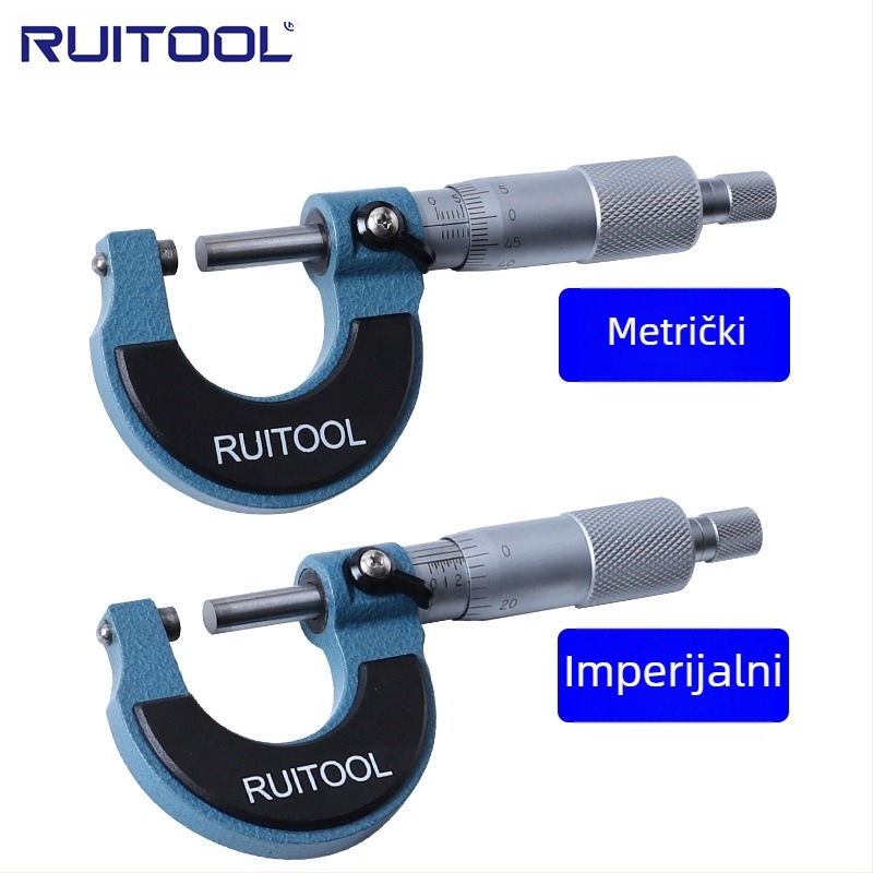 RUITOOL vanjski mikrometar, 0-25 mm / 0-1″, visoka preciznost, mehanički vijčani mikrometar
