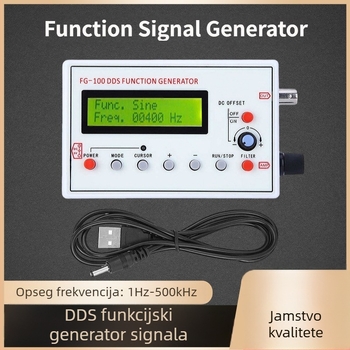 DDS funkcijski generator signala FG-100, raspon 1 Hz–500 kHz, visoka točnost valne forme
