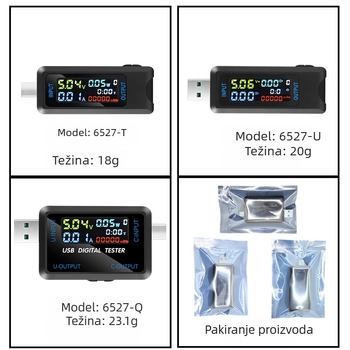 USB voltmetar i ampermetar s digitalnim zaslonom, tester kapaciteta i detektor power banke (Unos: 4.5–36 V; Temperatura: 10–60 °C; Težina: 19.8 g)