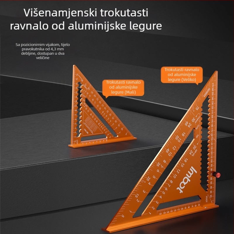 Imbot aluminijska legura trokutasti ravnalo za stolariju, 45° – visoka preciznost, višestruka primjena, debeli dizajn
