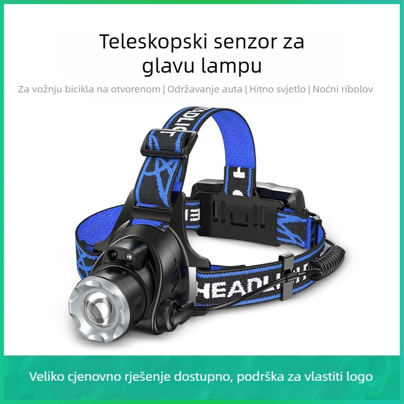 LED čelna lampica za kampiranje od aluminijske legure, baterija 4800mAh, snaga 10W, ručno pokretanje, domet 200–500 m