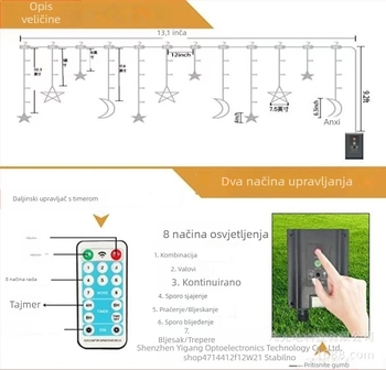 Solarne LED zavjese sa zvjezdama i mjesecom, daljinsko upravljanje – za spavaću sobu, dvorište i kampiranje, božićna dekoracija