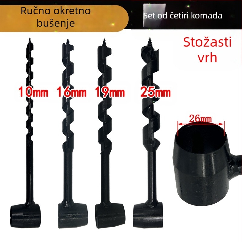 Cai Jiujiang bušilica za drvo, produžena duljina, četiri oštrice spiralnog svrdla, za vanjsku upotrebu