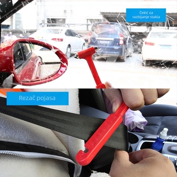 Sigurna čekić za prozor automobila, dvostruke funkcije s konusnom glavom, metal i plast, težina 100 g