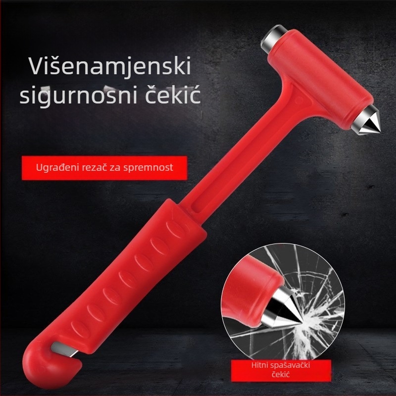 Sigurna čekić za prozor automobila, dvostruke funkcije s konusnom glavom, metal i plast, težina 100 g
