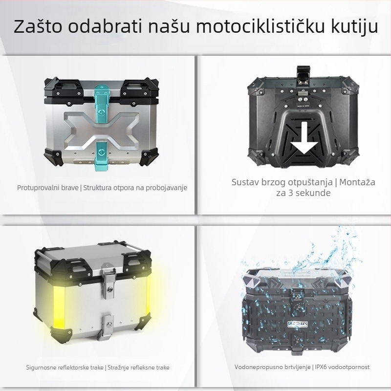 Aluminijska kutija prtljažnika za motocikl 45L, demontažna, univerzalna