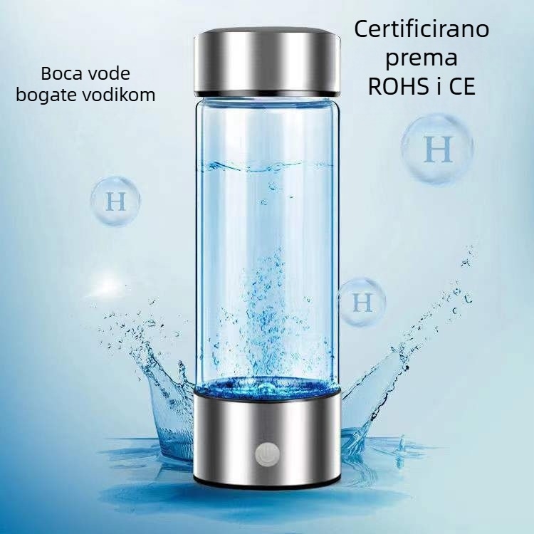 Prijenosna boca za vodu bogatu vodikom s generatorom — visokokvalitetno borosilikatno staklo, jednostavan dizajn, ugrađeno punjenje, voda bogata vodikom