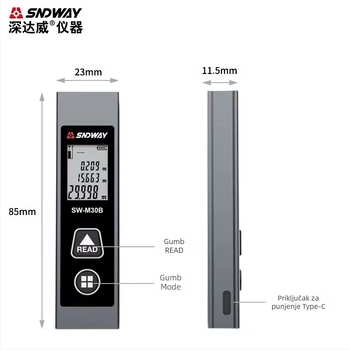 SNDWAY SW-M30A Mini laserski mjerač udaljenosti, infracrveni laserski mjerač SW-M30B
