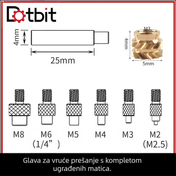 Dodatak za 3D pisač VORON 2.4: glava za pritiskanje matica s mesnim umetkom – komplet