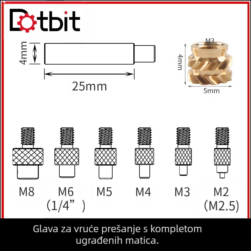 Dodatak za 3D pisač VORON 2.4: glava za pritiskanje matica s mesnim umetkom – komplet